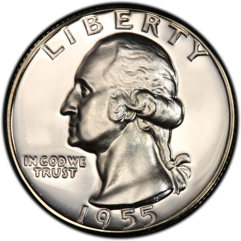 1955 Silver Proof United States Washington Quarter 25 Cents Coin 25c Twenty-Five 