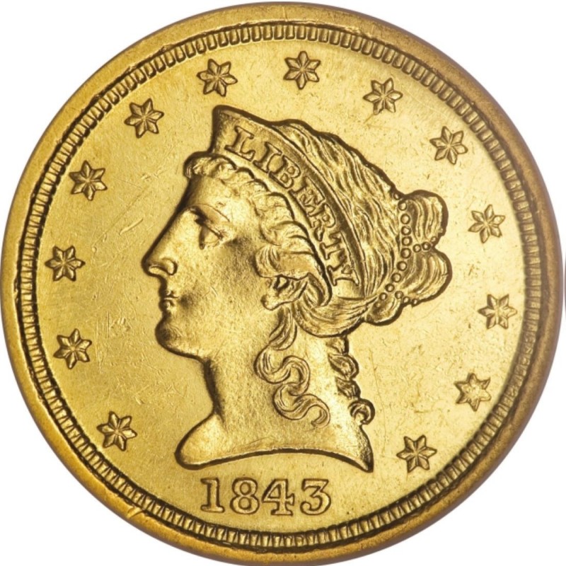 1843 Liberty Head $2.50 Gold Quarter Eagle Coin Values and Prices ...