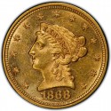 1868 Liberty Head $2.50 Gold Quarter Eagle Coin