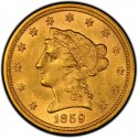 1859 Liberty Head $2.50 Gold Quarter Eagle Coin