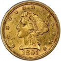 1891 Liberty Head $2.50 Gold Quarter Eagle Coin