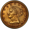 1881 Liberty Head $2.50 Gold Quarter Eagle Coin
