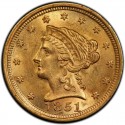 1851 Liberty Head $2.50 Gold Quarter Eagle Coin